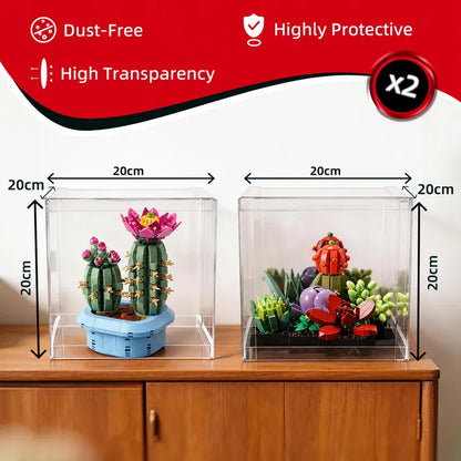 Display Case with Dust Cover(20 × 20 × 20 cm) | 2 Pack