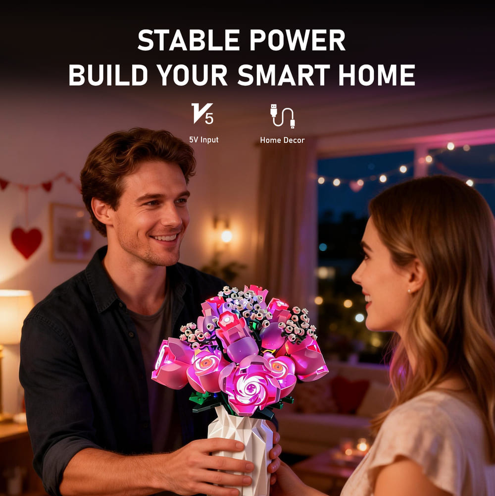 Light Kit For Bouquet of Pink Roses #10374- Briksmax 2.0