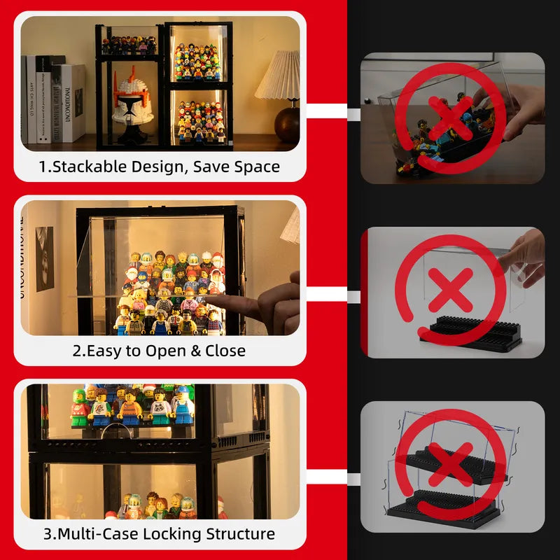 Compact 4-Tier Lighted Display Case for 36 LEGO® Minifigures | BRIKSMAX