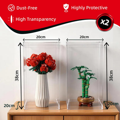 Display Case with Dust Cover(20× 20 × 38 cm) | 2 Pack