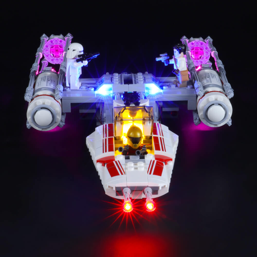 lego star wars y wing with colorful lights