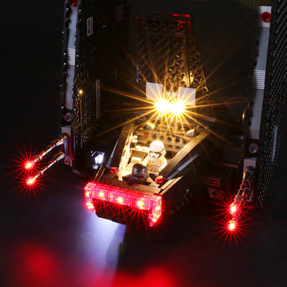 lego kylo ren's command shuttle with red and yellow lights