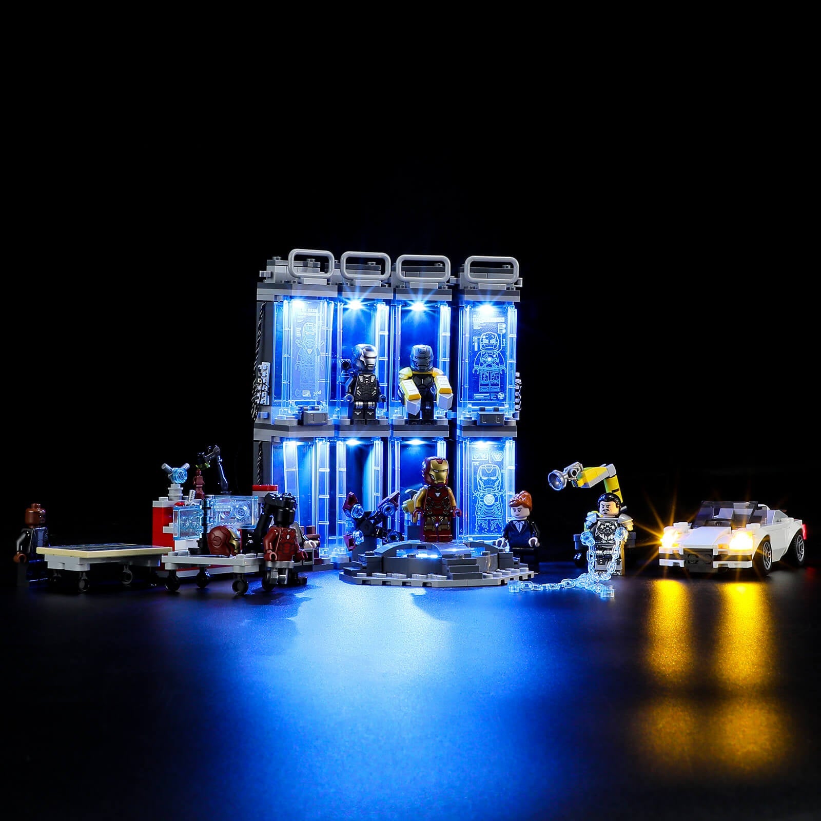 add led lights to Lego Iron Man Armory 76216