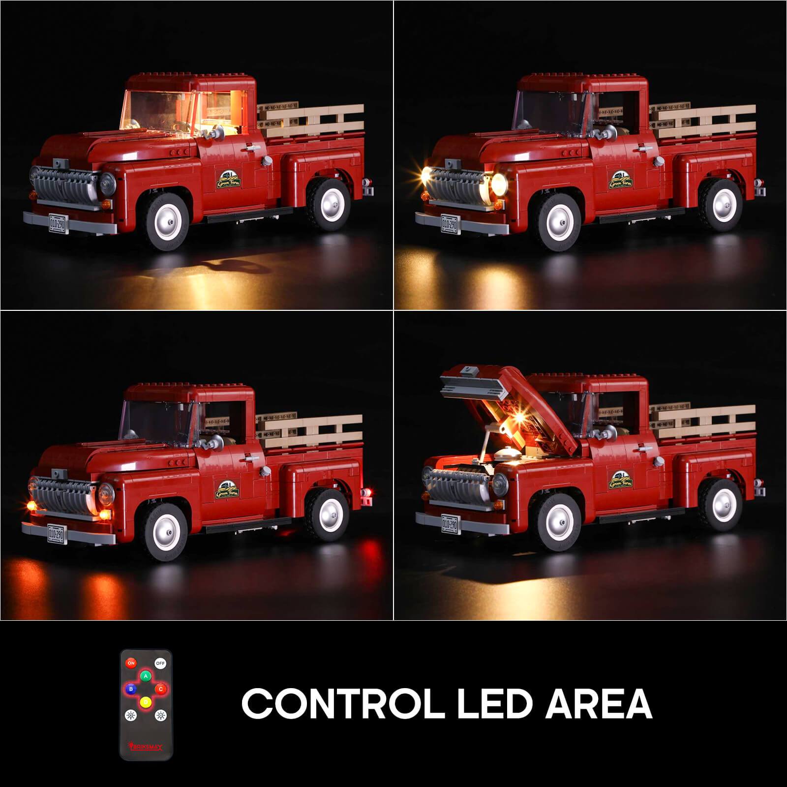lego 1950s pickup truck lighting area