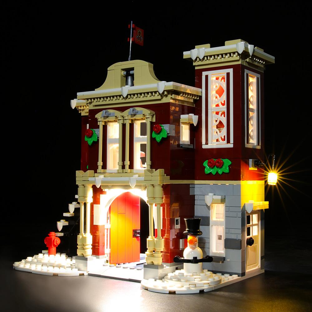 lego village fire station with lights